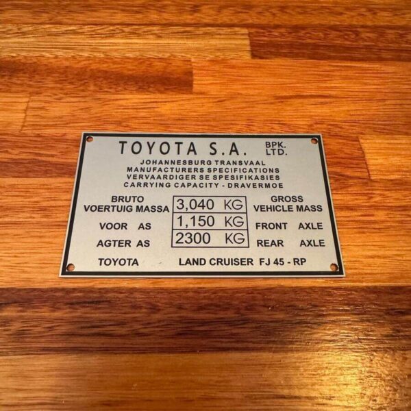 FJ 45 tarra plate