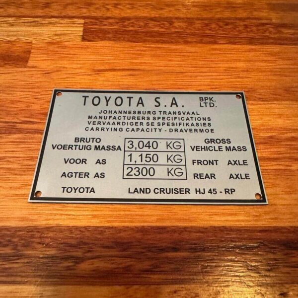 HJ 45 tarra plate