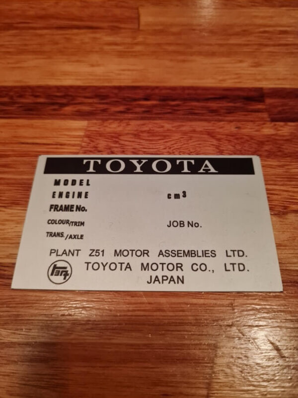 Post 74 Toyota Motor Assemblies Data Plate